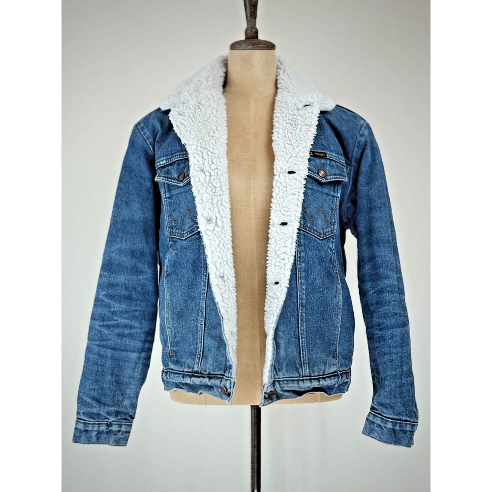 90's Vintage WRANGLER Sherpa Lined Denim Jacket Men's Trucker MEDIUM #0101 - Picture 3 of 16